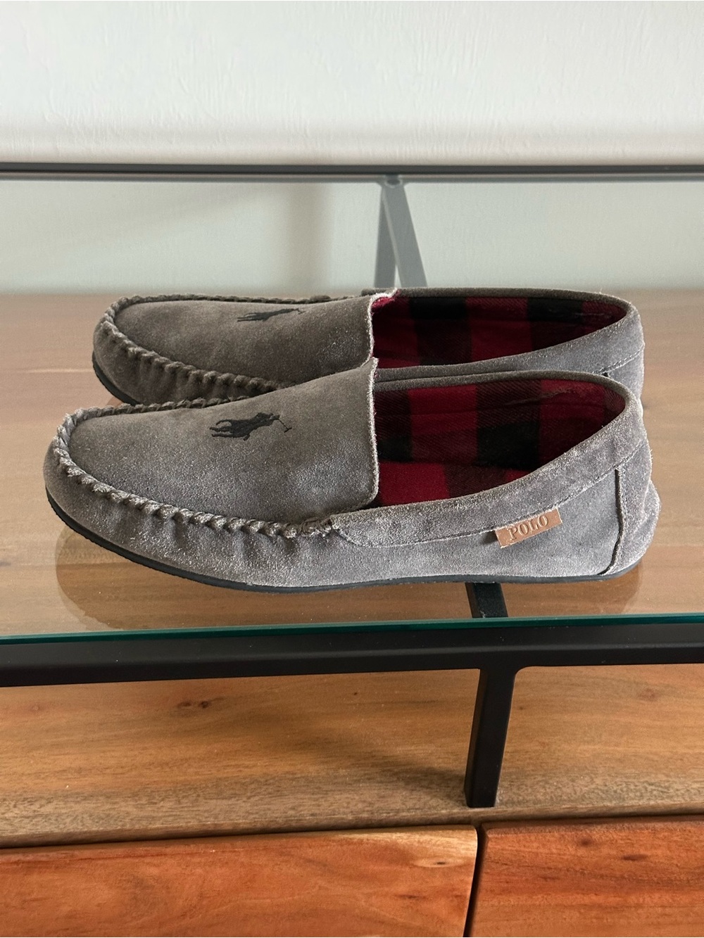Polo Ralph Lauren Collins Charcoal Suede Leather Moccasin Slipper Size 12